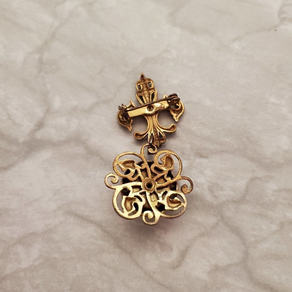 ⚜ Vintage 1980s 80s Bronze Cameo fleur-de-lis ⚜ - Picture 2 of 3